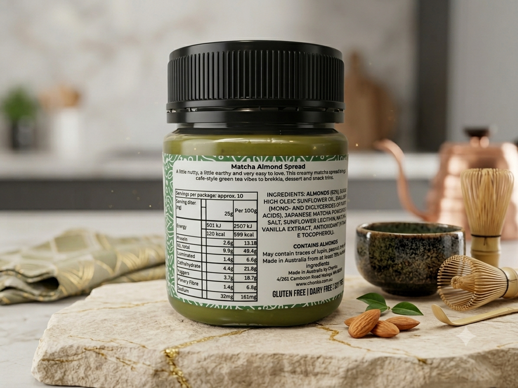 Matcha Almond Spread 200g Back.webp