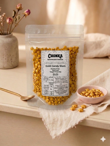 [SPRINKLES - GOLD STARS 80G] Gold Candy Stars 80g.